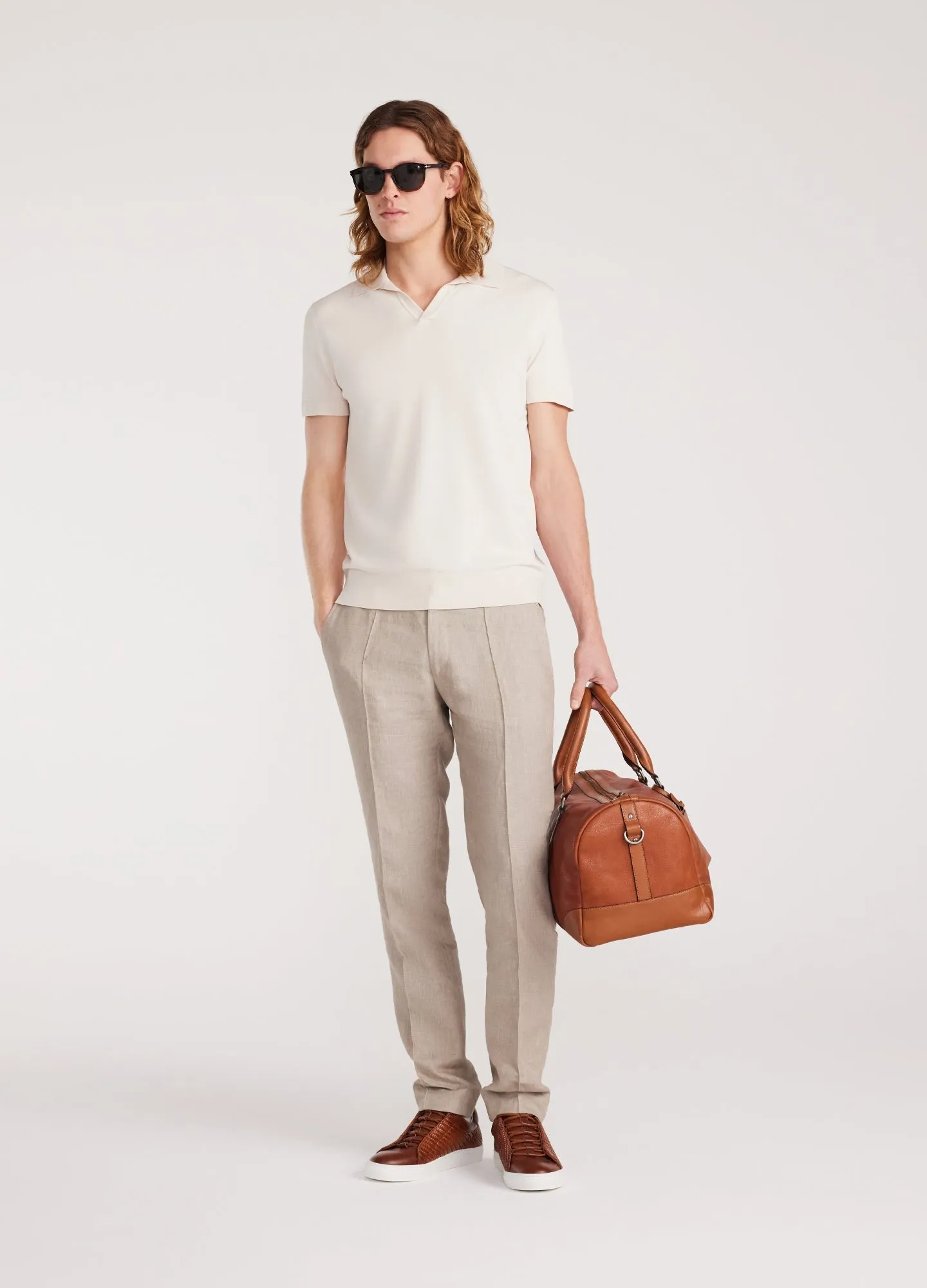 Rib Collar Tech Knit Polo Parchment