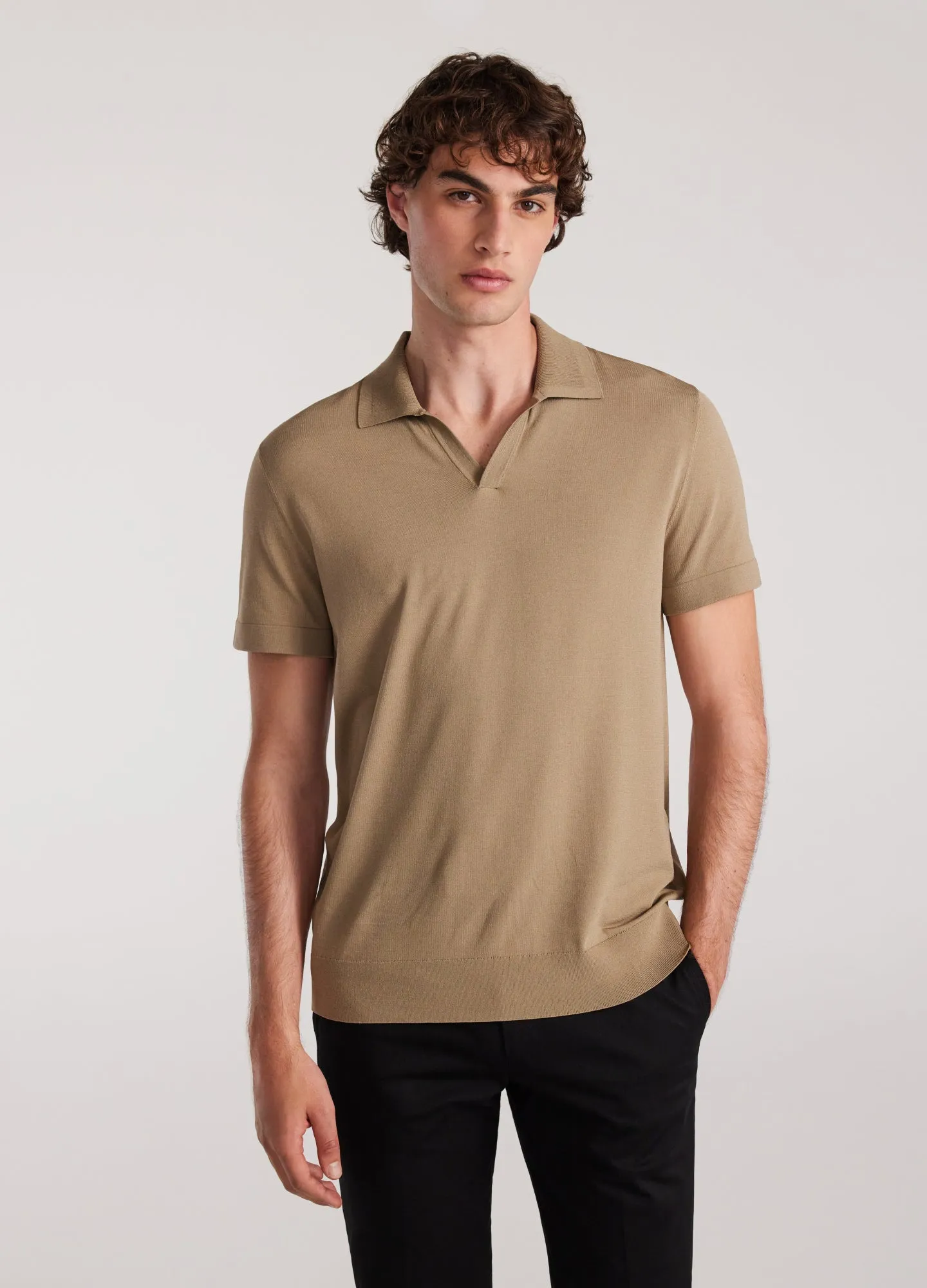 Rib Collar Tech Knit Polo Sand