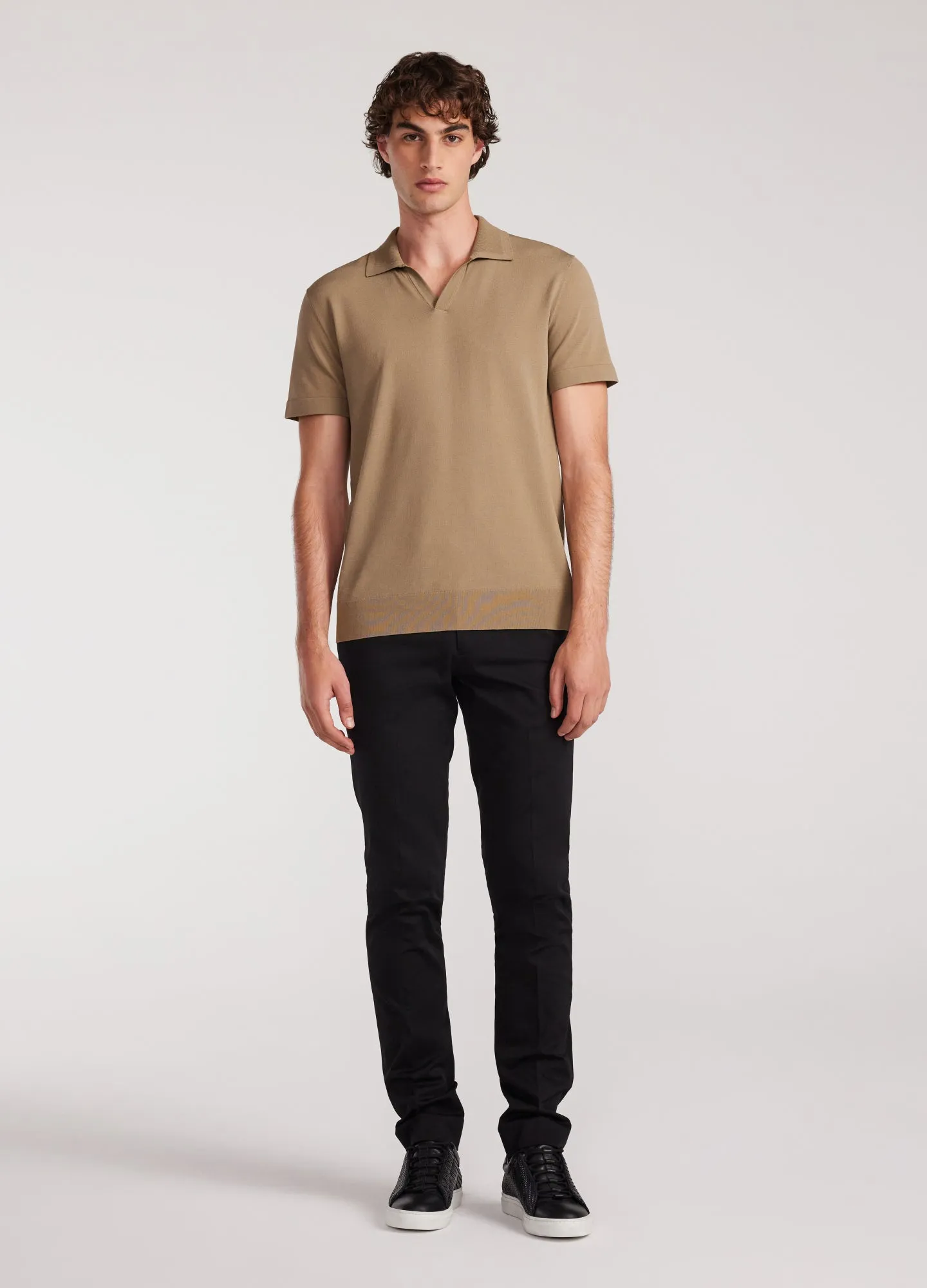 Rib Collar Tech Knit Polo Sand
