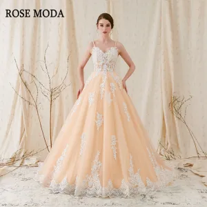 Rosemoda Champagne Ball Gown Wedding Dress With Illusion Corset Bodice