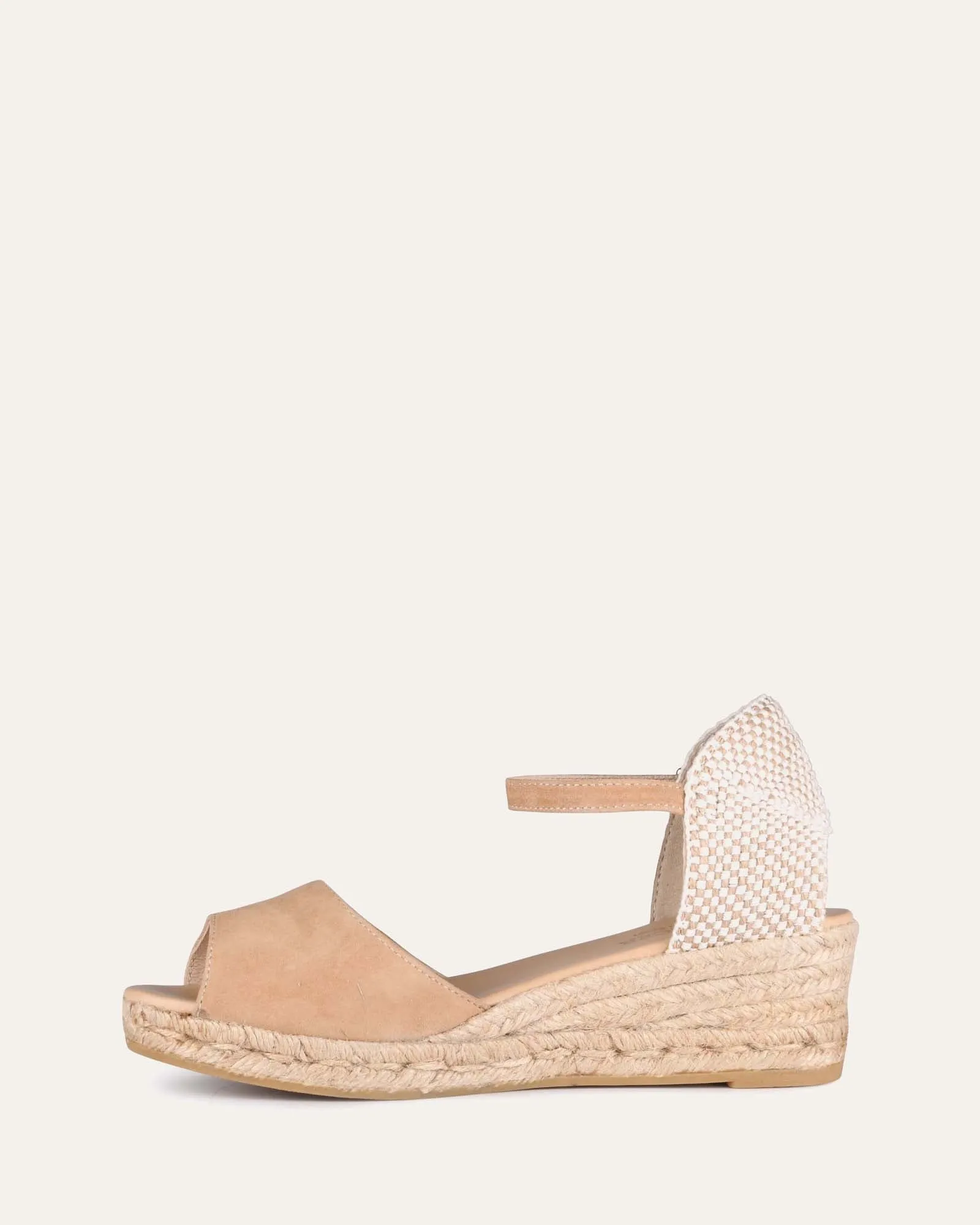 SANNA LOW HEEL WEDGE ESPADRILLE SANDALS CAMEL SUEDE