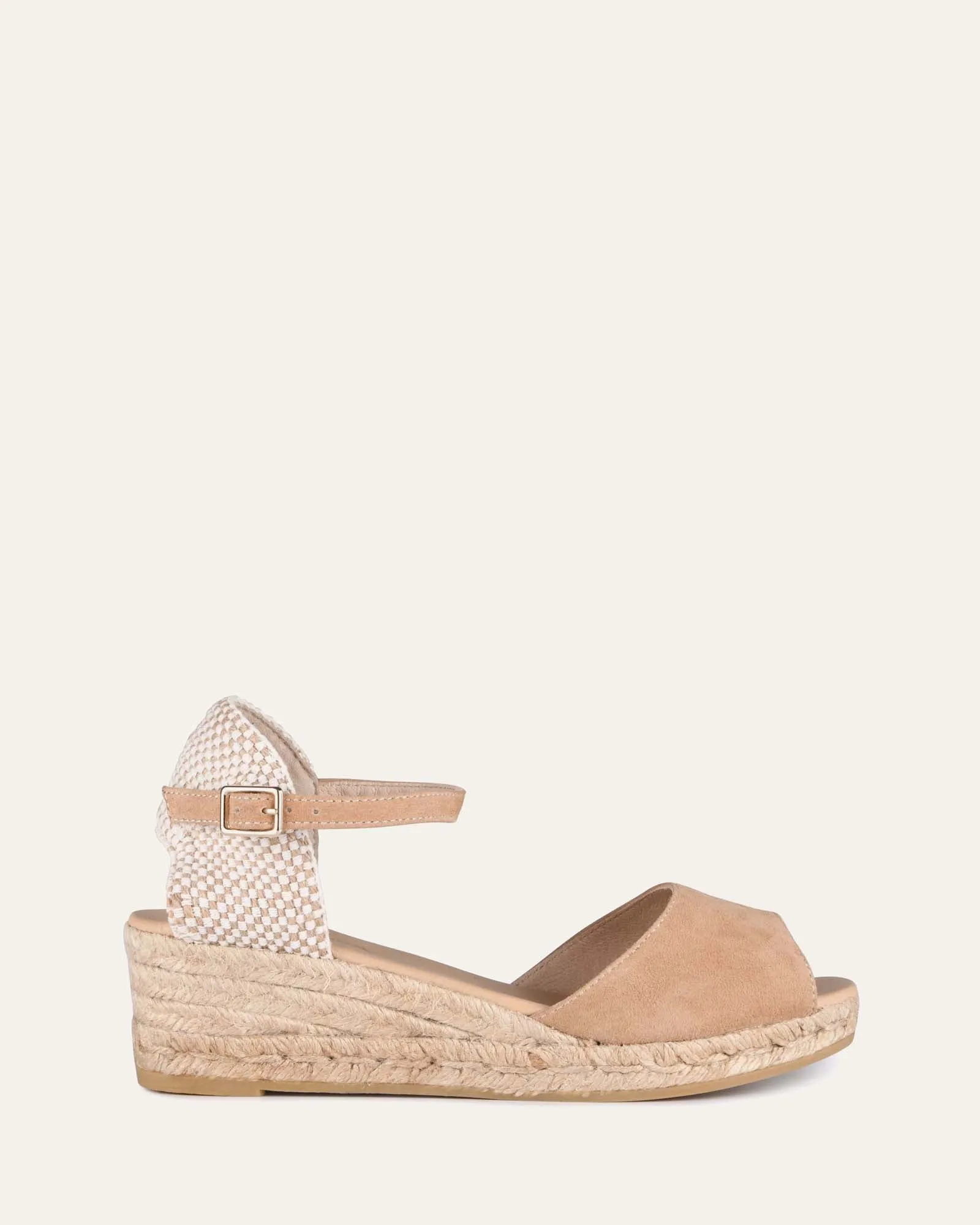 SANNA LOW HEEL WEDGE ESPADRILLE SANDALS CAMEL SUEDE