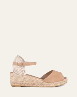 SANNA LOW HEEL WEDGE ESPADRILLE SANDALS CAMEL SUEDE