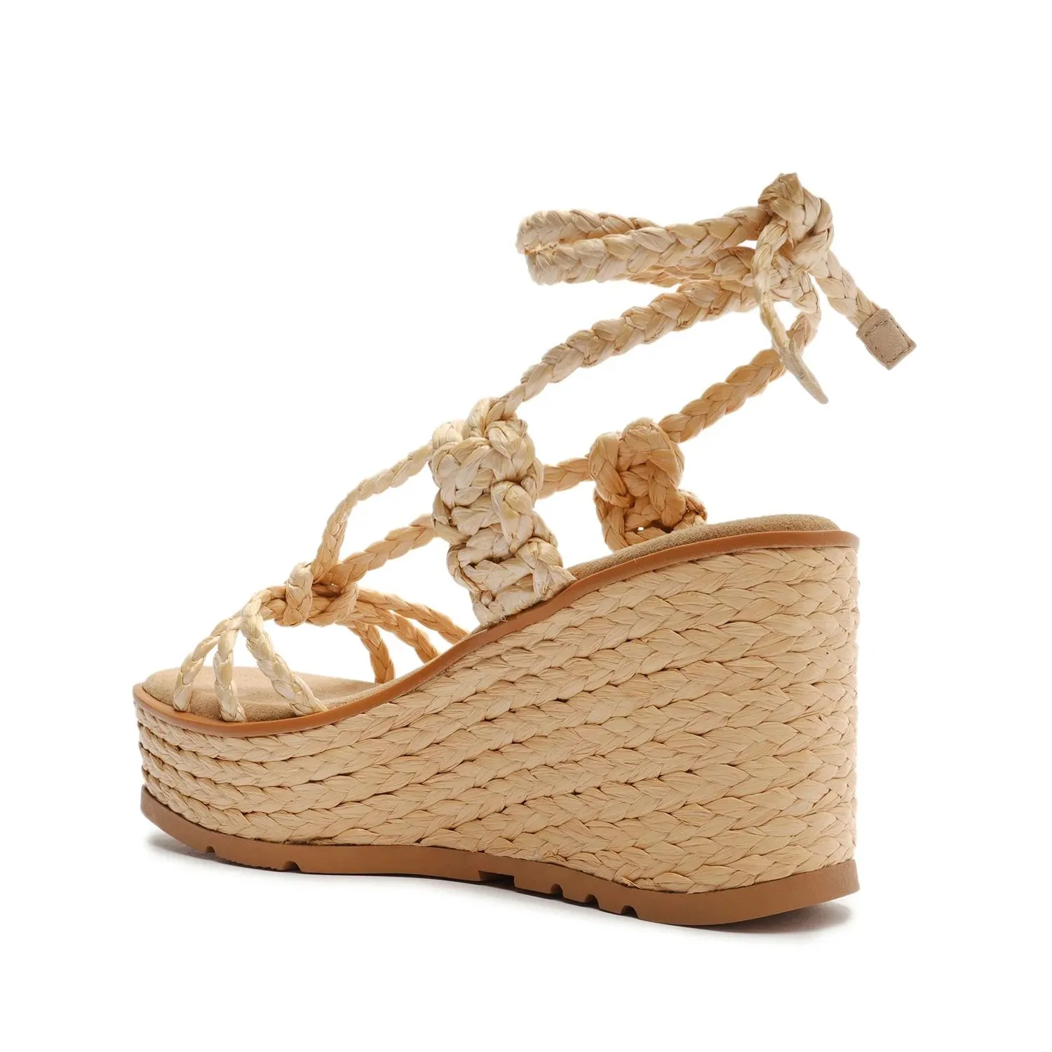 Schutz Geissa Light Beige Strappy Tie Up Wedge Heeled Platform Open Toe Sandals