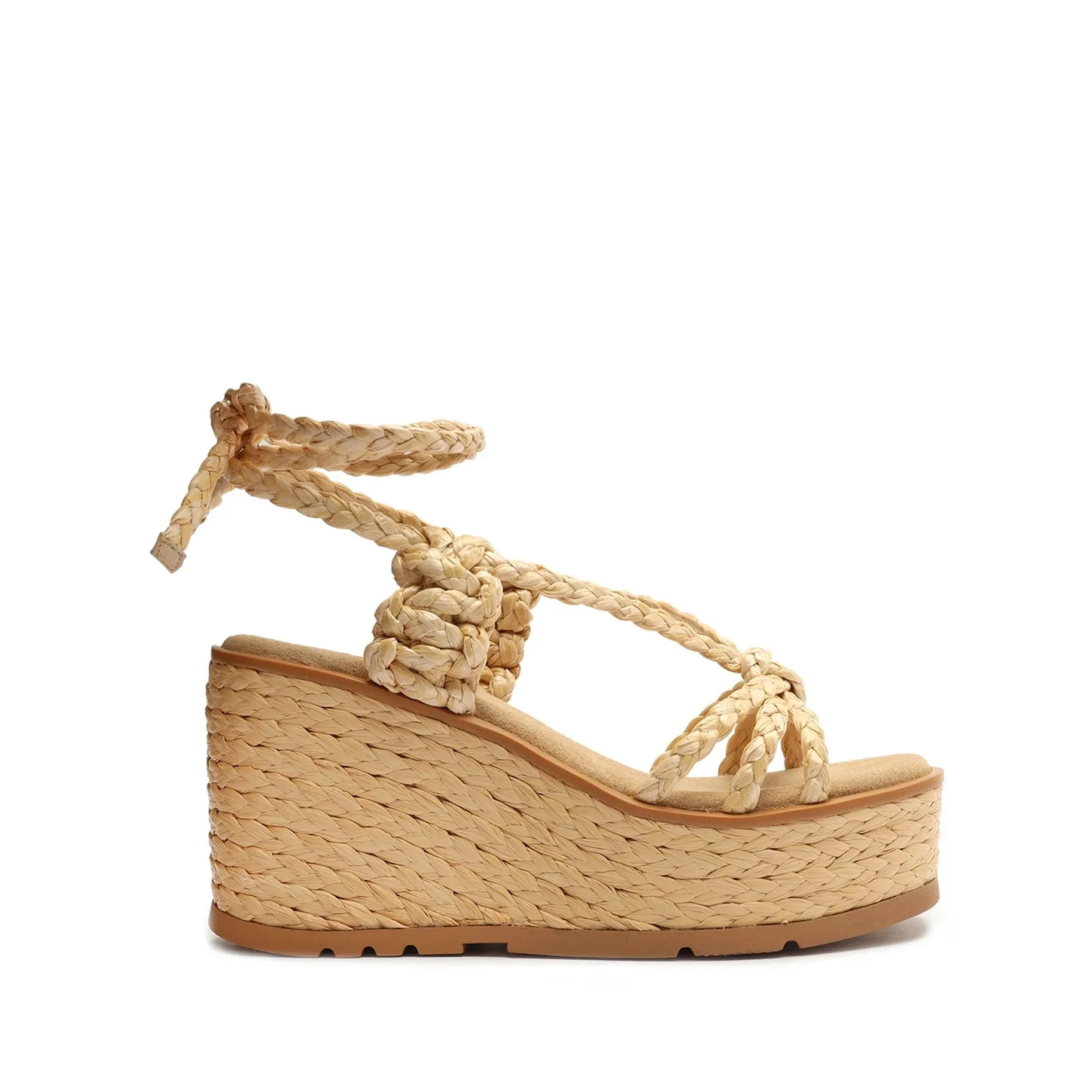 Schutz Geissa Light Beige Strappy Tie Up Wedge Heeled Platform Open Toe Sandals