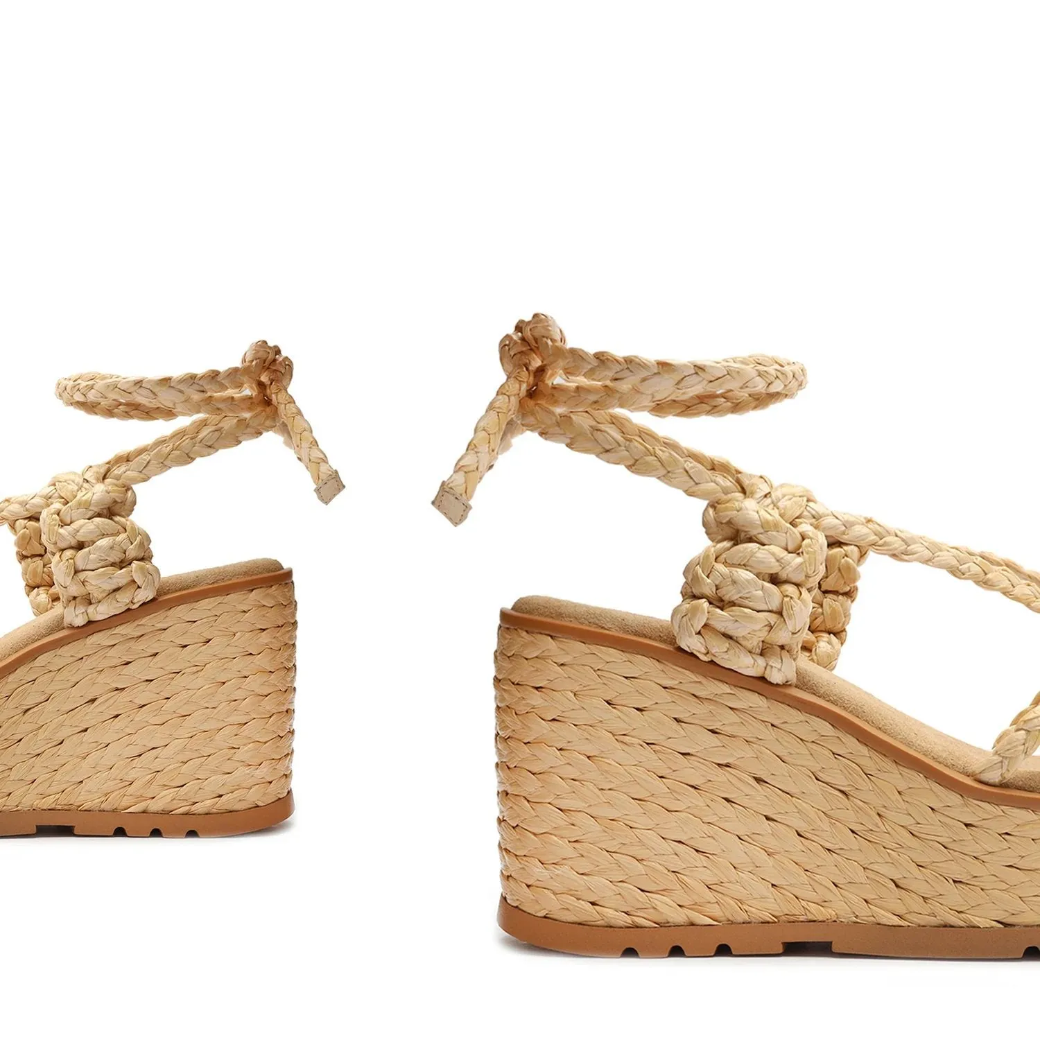 Schutz Geissa Light Beige Strappy Tie Up Wedge Heeled Platform Open Toe Sandals