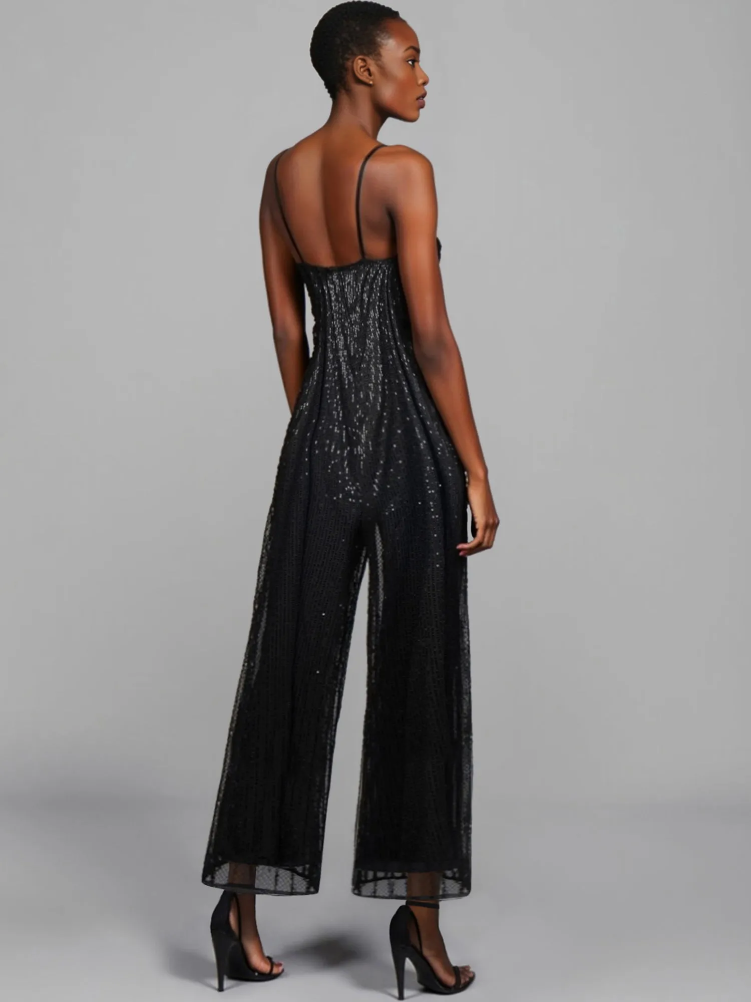 Sleeveless V-Neck Cami Sequin Jumpsuit