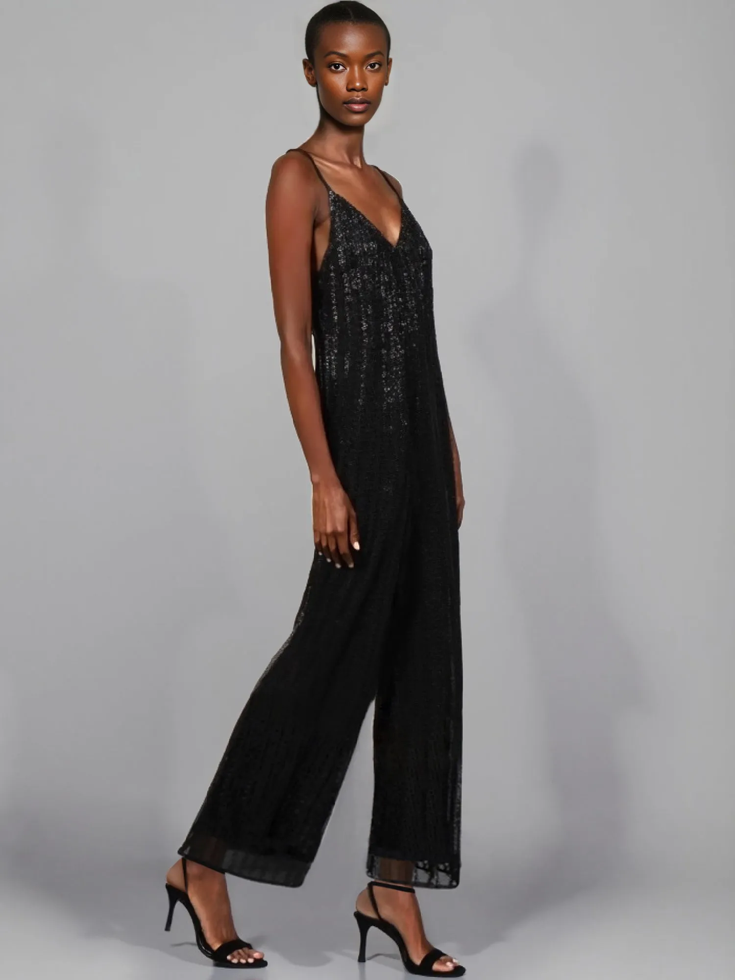 Sleeveless V-Neck Cami Sequin Jumpsuit