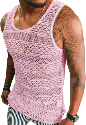 Syktkmx Mens See Through Vest Crewneck Sleeveless Tank Tops Muscle Sexy Mesh Shirts