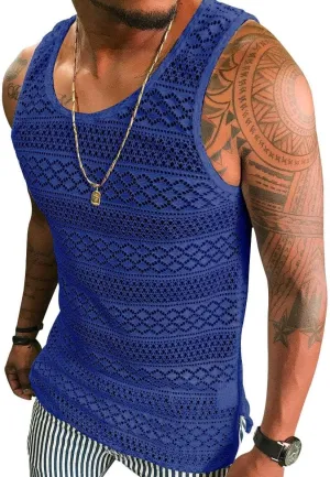 Syktkmx Mens See Through Vest Crewneck Sleeveless Tank Tops Muscle Sexy Mesh Shirts