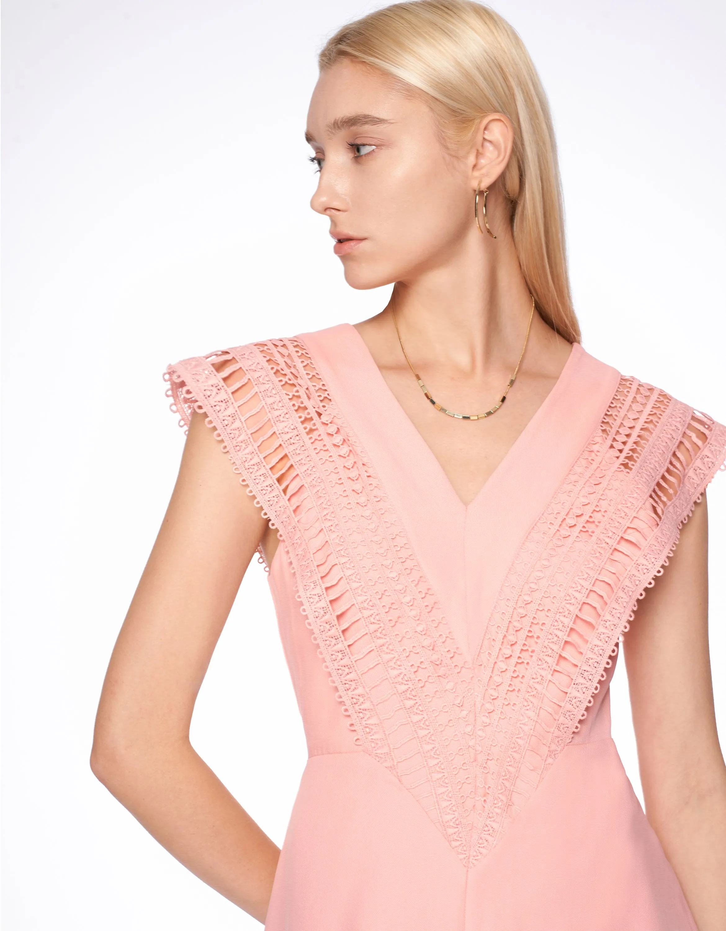 V Neck Lace Panel Dress