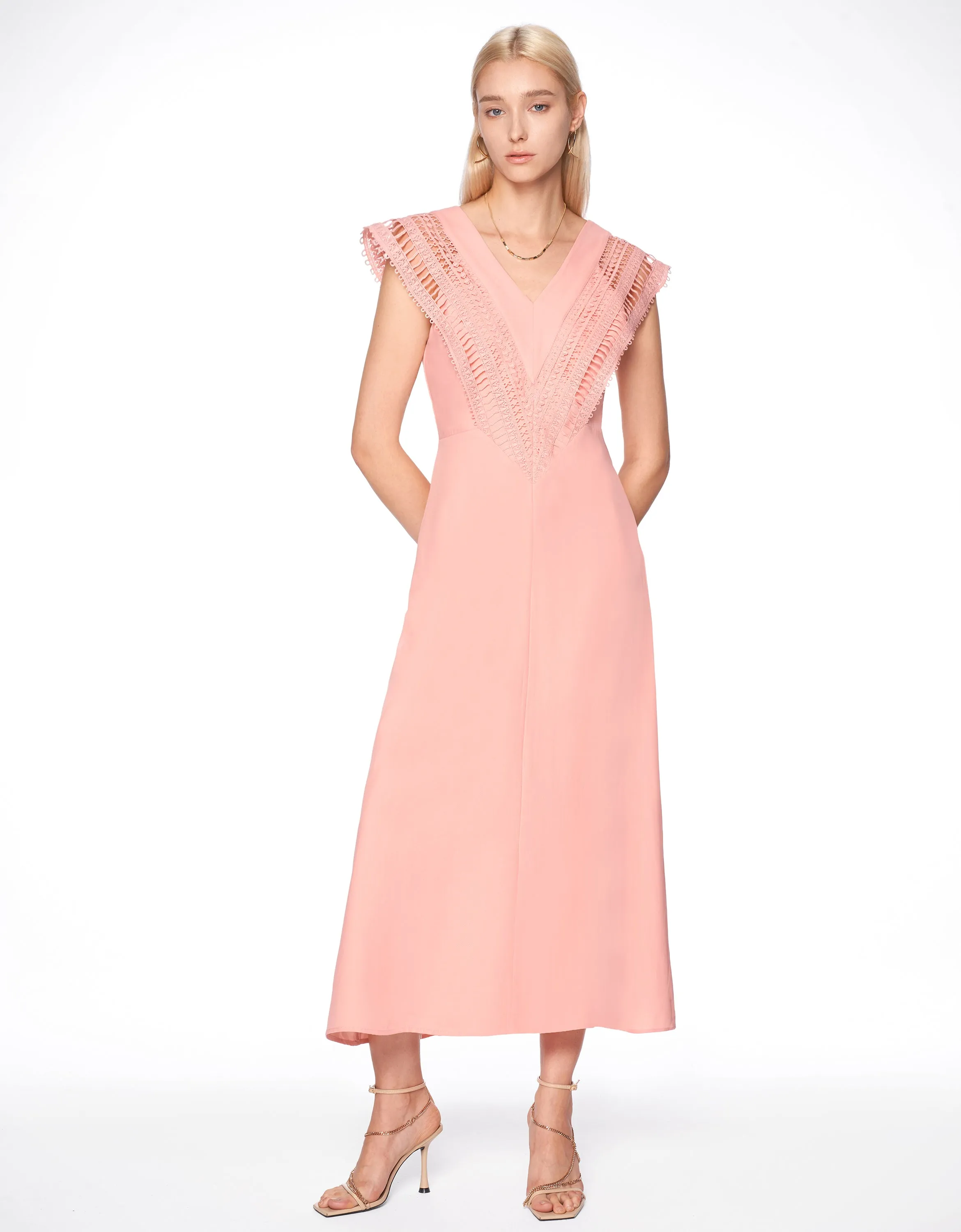 V Neck Lace Panel Dress
