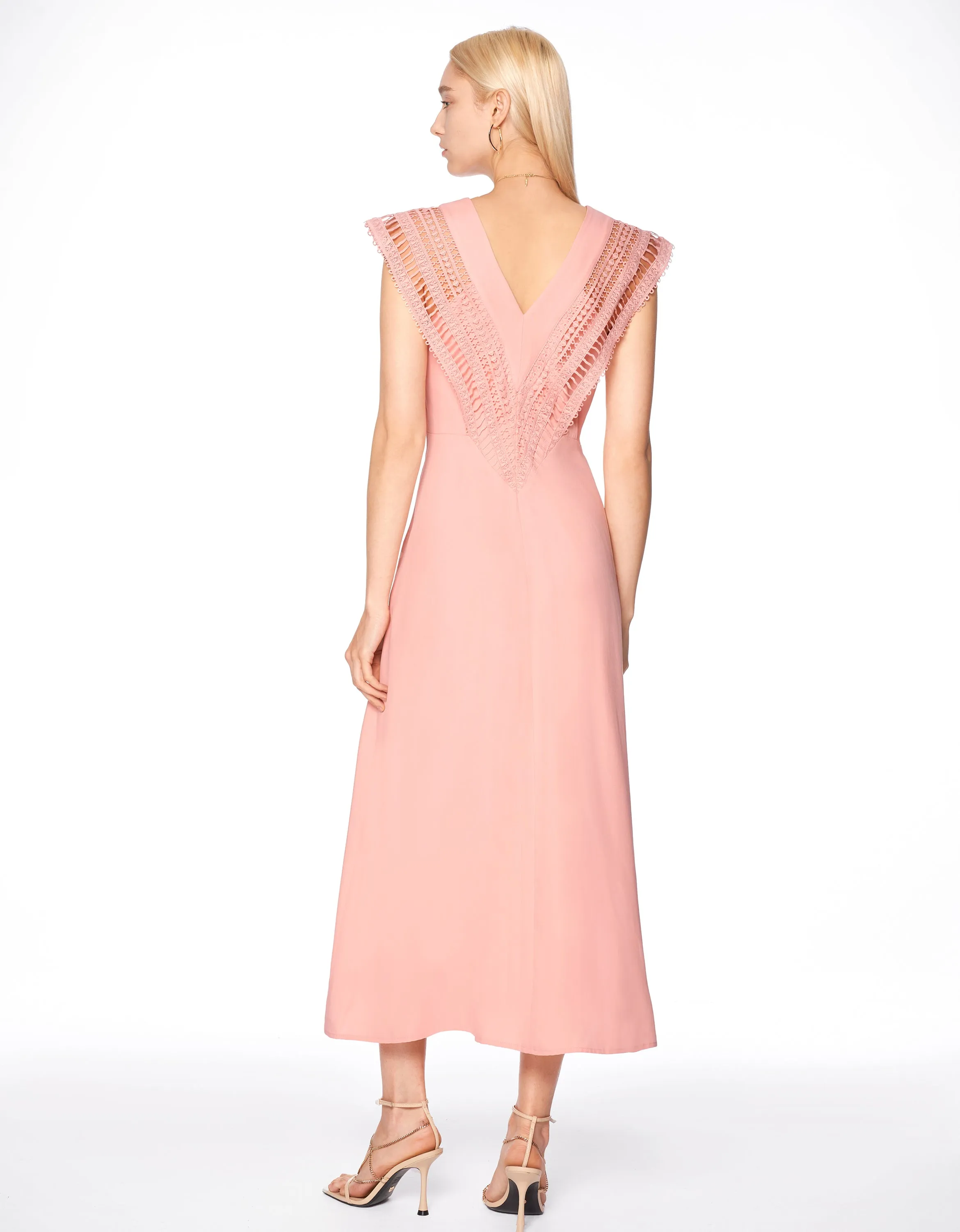 V Neck Lace Panel Dress