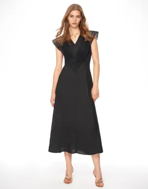 V Neck Lace Panel Dress
