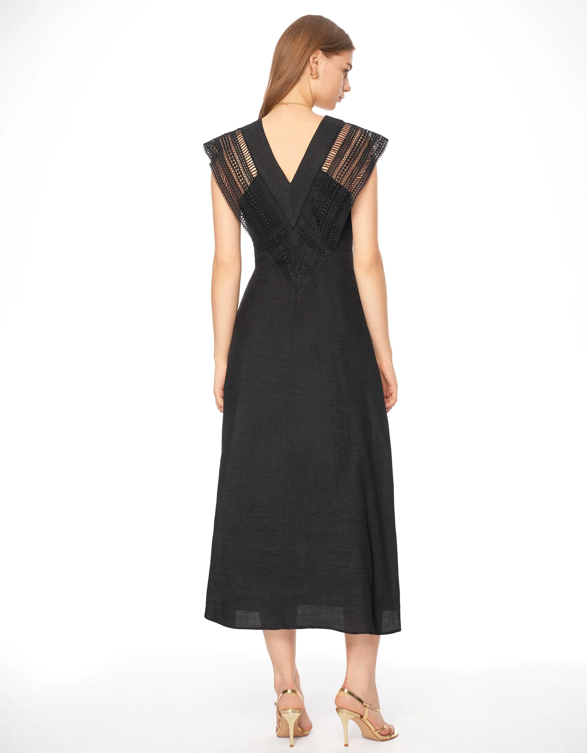 V Neck Lace Panel Dress