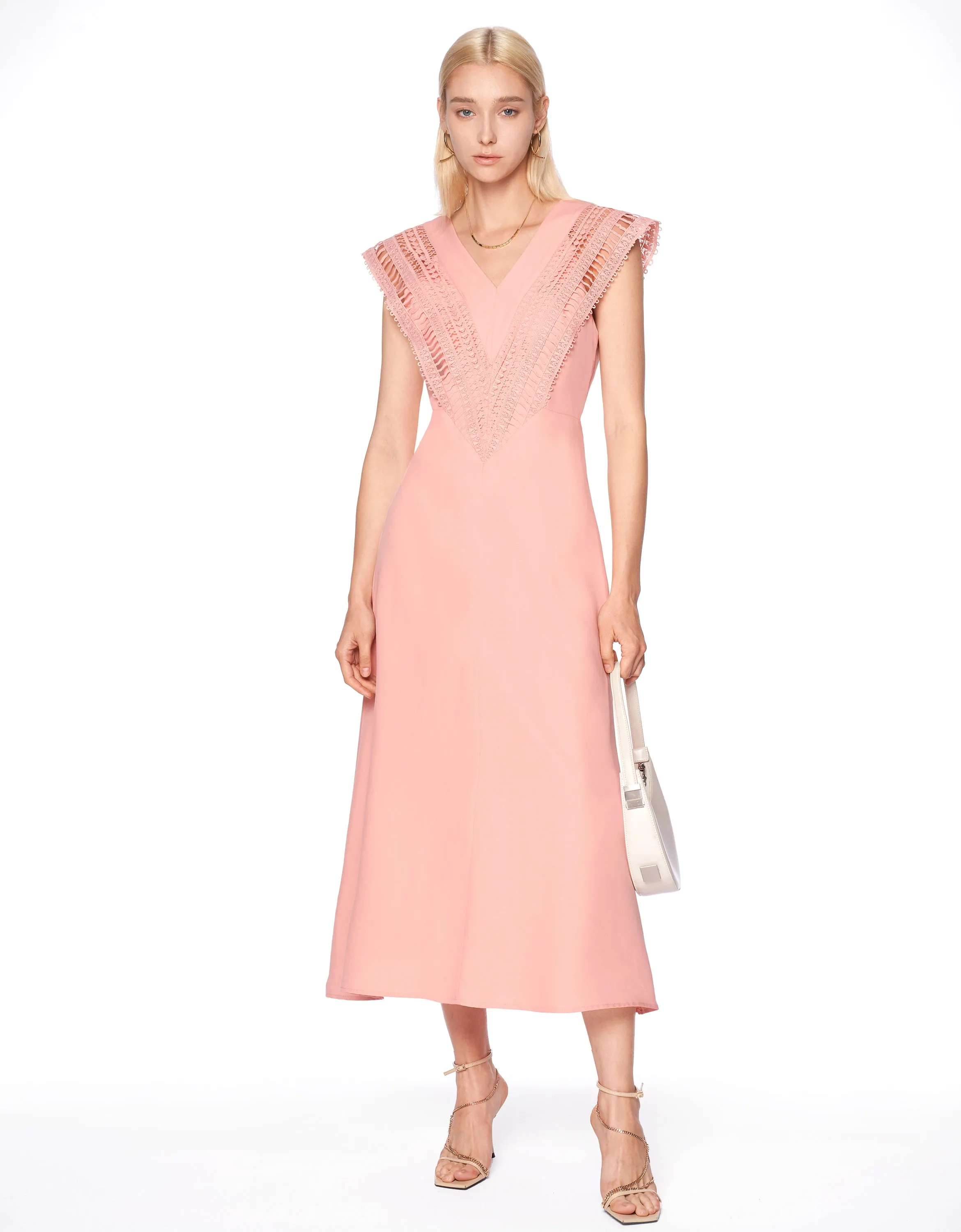 V Neck Lace Panel Dress
