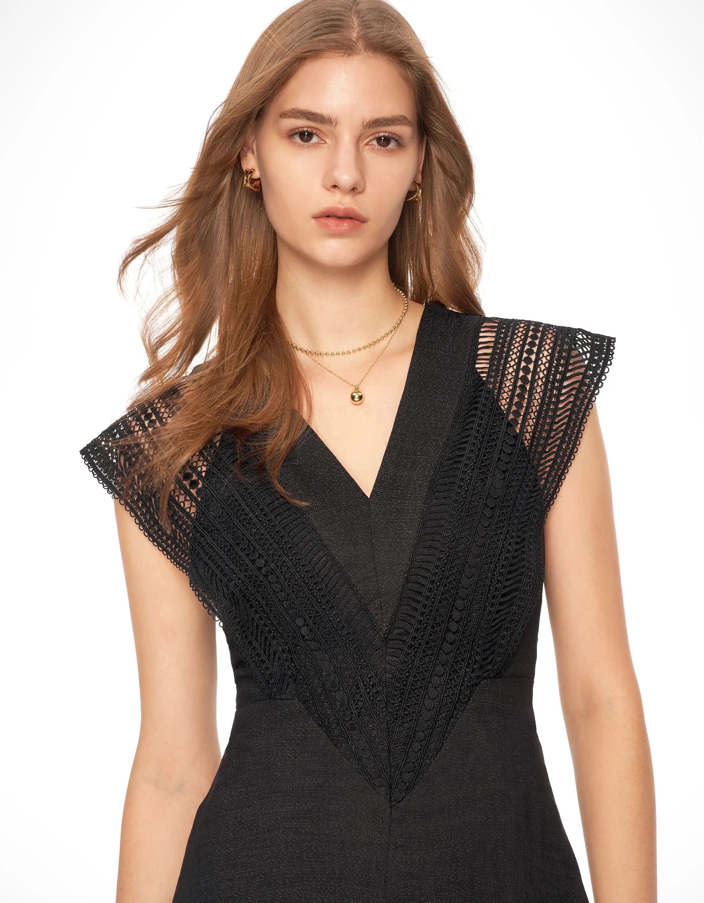 V Neck Lace Panel Dress