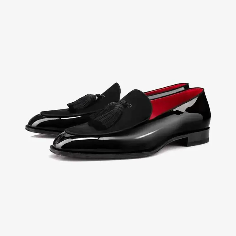 Velvet and Patent Leather Tassel Loafers