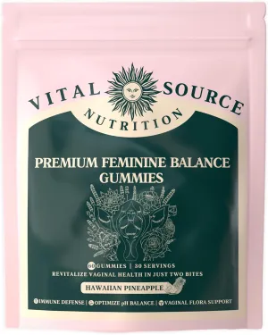Vital Source Nutrition - Premium Feminine Balance Gummies - for Womens Health & Wellness - Immune Support - Vegan, Gluten-Free - Hawaiian Pineapple - 60 Gummies - 30 Servings