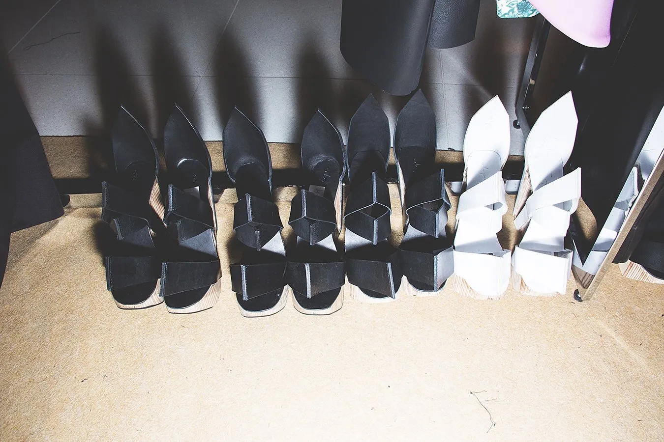 White  Leather and Birch Wood Heels