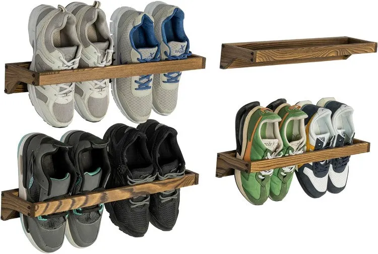 Wood Hanging Shoe Storage Organizer Racks, Wall Mounted Space Saving Footwear Holder